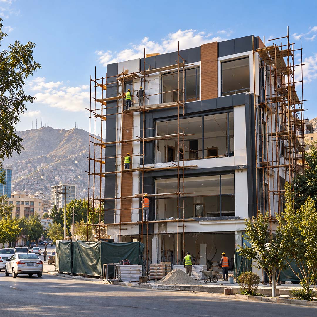 Soholat engineers reviewing a modern building construction project